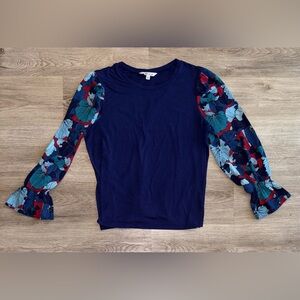 Floral Sleeve Navy Top